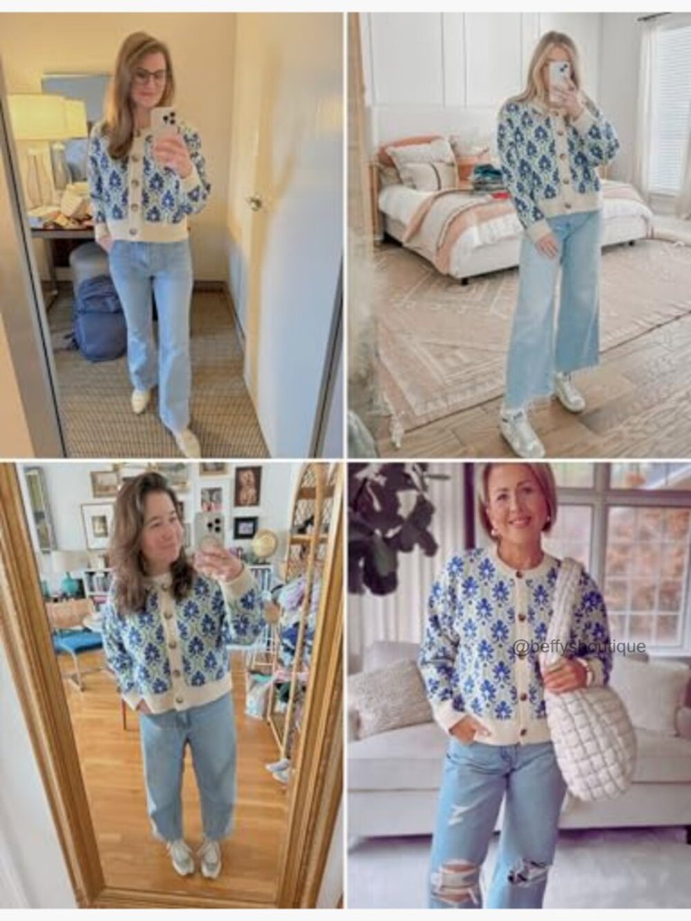 Floral Cardigan Sweater Open Front Long Sleeve Button Down Knit Vintage - Picture 3 of 7
